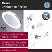 Miroir mural Masua chromé avec éclairage LED et grossissement 3x, bras articulé flexible