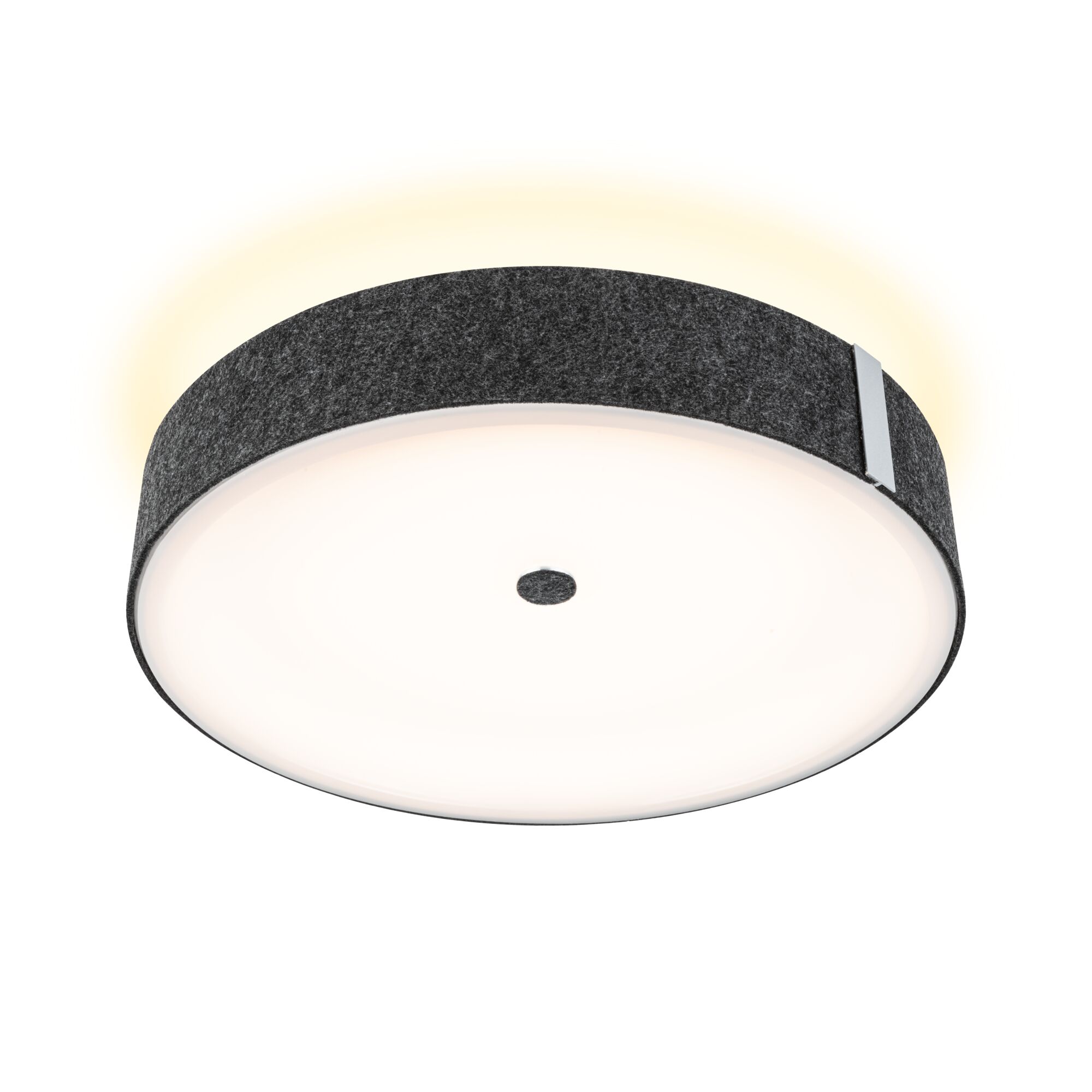 Round ceiling light with grey felt edge and warm white LED for modern home lighting