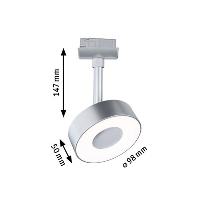 Runder LED-Spot in Silber mit 98 mm Durchmesser und 147 mm Höhe für moderne Innenbeleuchtung