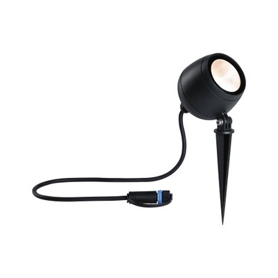 Black LED garden spotlight with ground spike and cable connector for outdoor and accent lighting