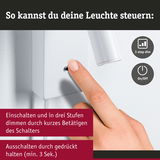 Finger bedient weißen Wandschalter mit 3-Stufen-Dimmung und Ein-/Ausschaltfunktion für LED-Lampe
