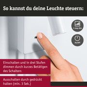 Finger betätigt weißen Wandschalter mit 3-Stufen-Dimmfunktion und Ein-/Ausschalter