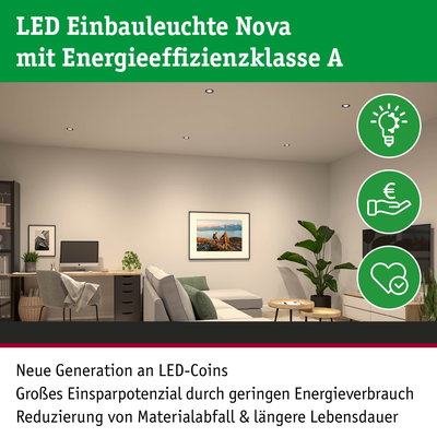 LED Einbauleuchte Nova in modernem Wohnzimmer mit energiesparender Beleuchtung und langer Lebensdauer