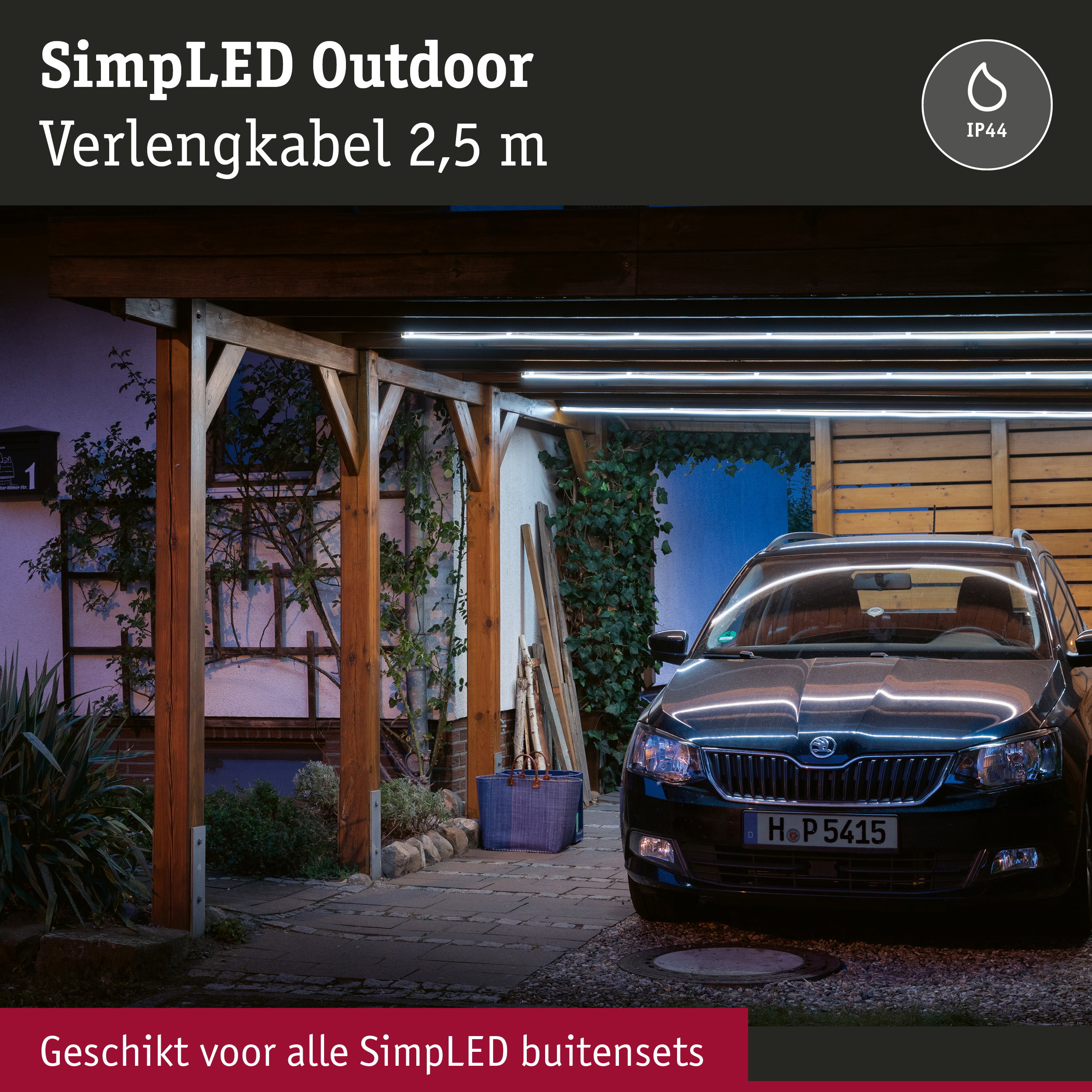 2,5 m outdoor LED verlengkabel met IP44 bescherming voor tuinverlichting