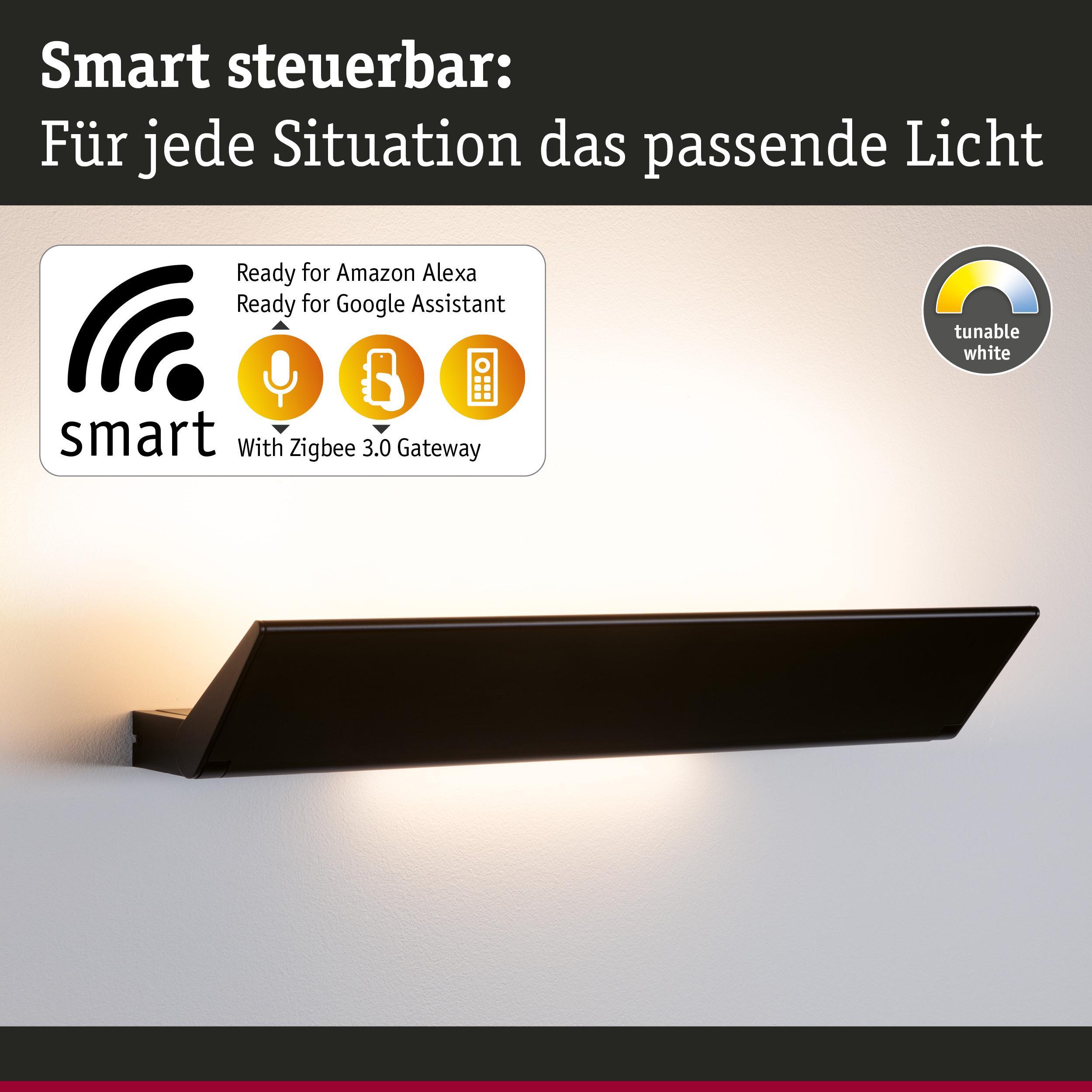 Schwarze smarte LED-Wandleuchte mit einstellbarem Weißlicht, kompatibel mit Alexa und Google Assistant