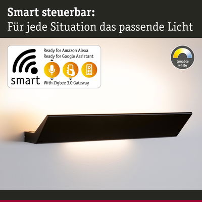 Schwarze smarte LED-Wandleuchte mit einstellbarem Weißlicht, kompatibel mit Alexa und Google Assistant