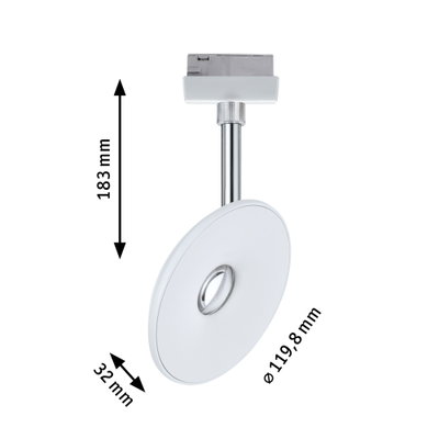 Weißer LED-Deckenspot mit Chromstiel, 183 mm hoch, 120 mm Durchmesser, moderne Beleuchtung