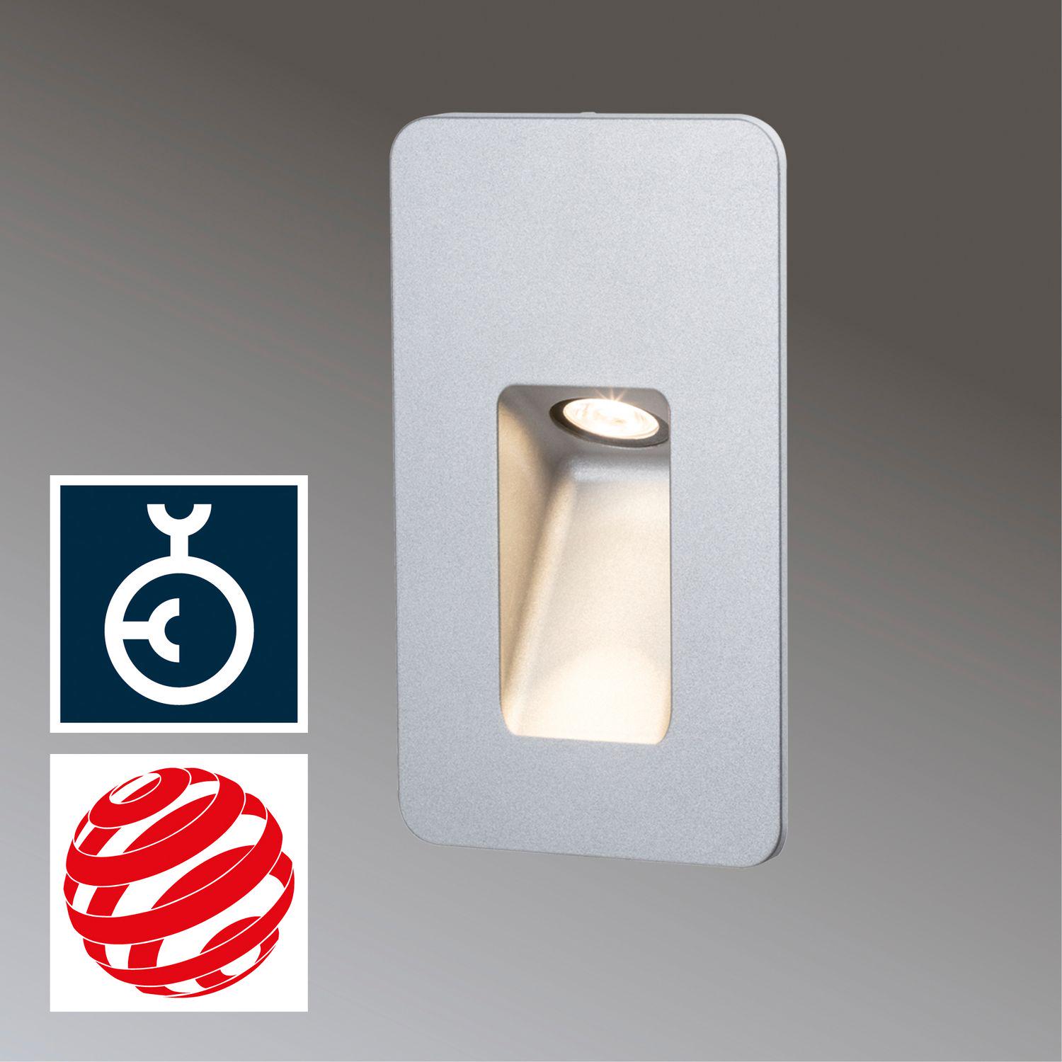 Spot mural encastré rectangulaire en aluminium argenté avec lumière LED blanc chaud pour éclairage d'accent