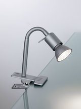 Lampe LED à pince en métal argenté avec col flexible pour éclairage de bureau ciblé