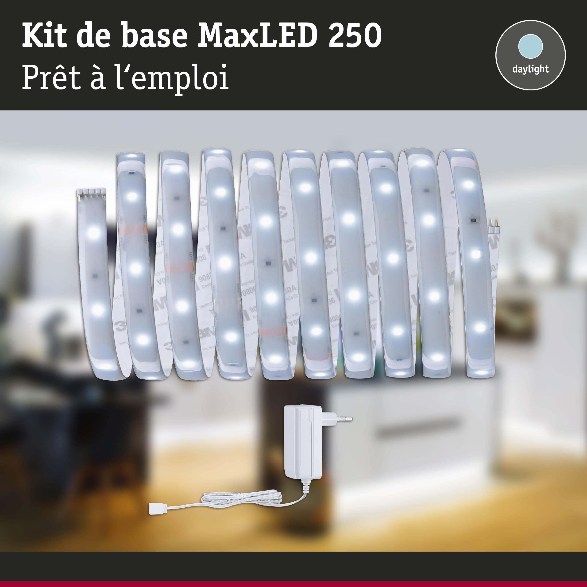 Kit MaxLED 250 bande LED avec adaptateur secteur blanc, lumière blanc jour pour éclairage simple