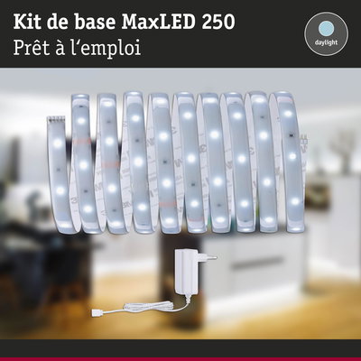 Kit MaxLED 250 bande LED avec adaptateur secteur blanc, lumière blanc jour pour éclairage simple