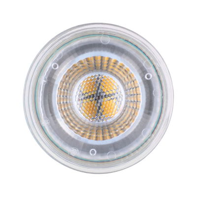 Gros plan d'une lampe LED avec verre transparent et diodes jaunes pour un éclairage économique