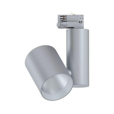 Moderner grauer LED-Spot aus Metall für Schienensysteme, dimmbar mit geriffeltem Reflektor