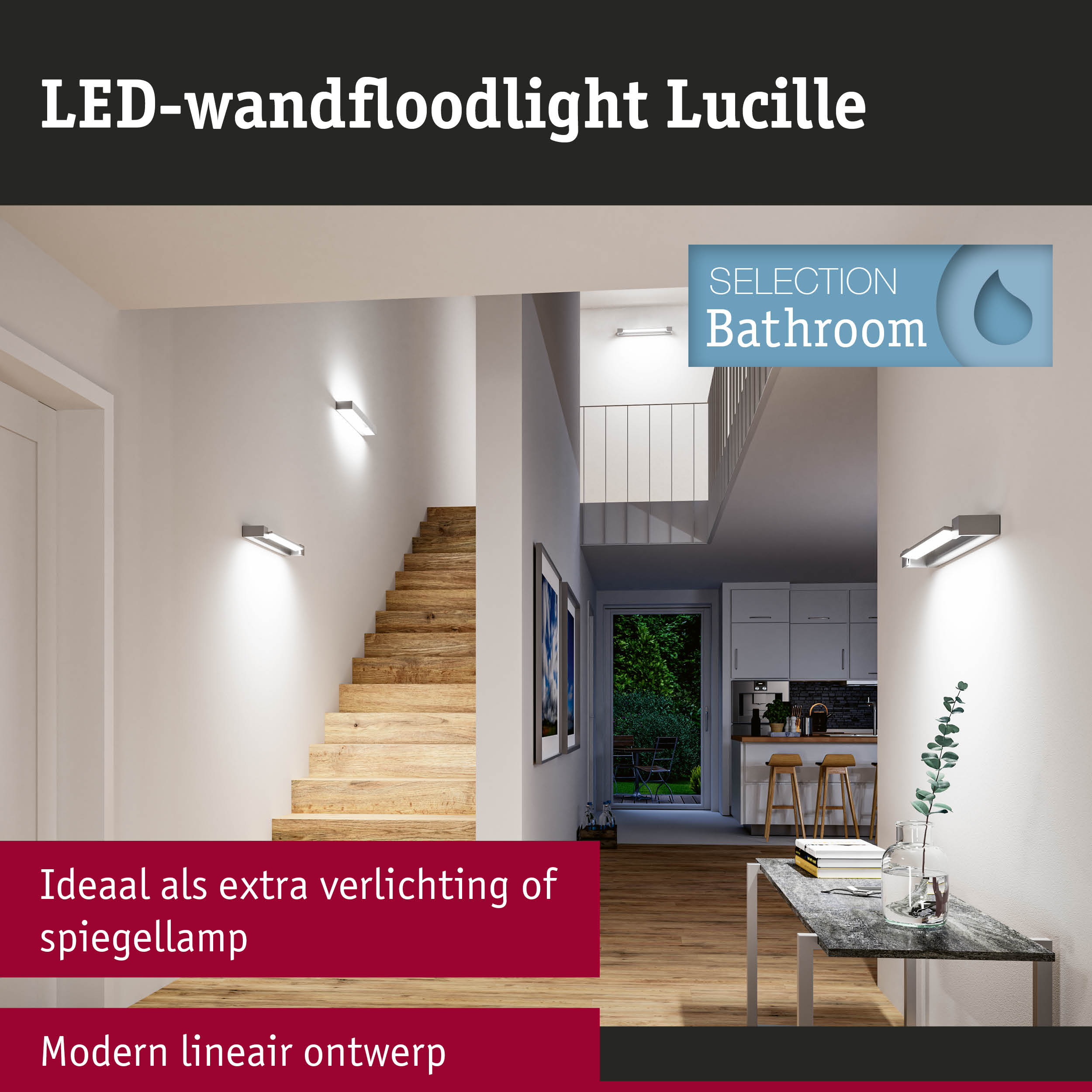 LED-wandfloodlight Lucille in modern lineair ontwerp, witte wandlamp voor hal en trapverlichting