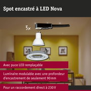 Spot encastré LED 3-Step-Dim Nova Kit de base orientable rond 84mm 50° GU10 3x6,5W 3x460lm 230V gradable 2700K Alu tourné