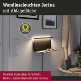 Schwarze Wandlampe Jarina mit Ablagefläche und warmweißem Backlight für Flur und Wohnbereich
