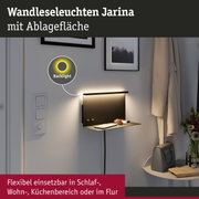 Schwarze Wandleuchte Jarina mit Ablagefläche und warmweißem LED-Backlight für Flur und Wohnbereich