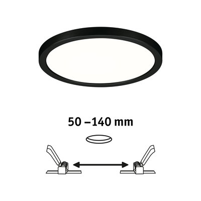 Plafonnier LED rond noir avec diffuseur blanc et taille d'installation 50-140 mm pour pièces à vivre