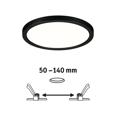 Black round LED ceiling light with white diffuser and installation size 50-140 mm for living spaces