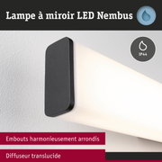 Lampe LED miroir noire Nimbus avec indice IP44 et diffuseur translucide pour éclairage salle de bain