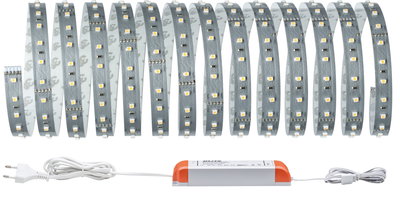Flexibler LED-Streifen mit Netzteil in Grau und Orange für energiesparende Raumbeleuchtung
