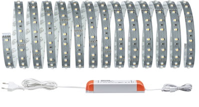 Flexibler LED-Streifen mit Netzteil in Grau und Orange für energiesparende Raumbeleuchtung