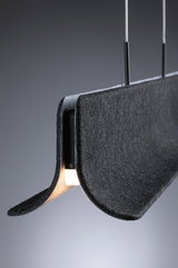 Modern pendant light with black felt shade and warm white LED for stylish room lighting