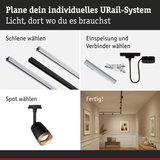Modulares URail-Schienensystem in Schwarz und Weiß mit Spot und Verbindern für flexible Lichtgestaltung