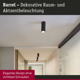 Schwarze zylindrische Deckenleuchte Barrel für dekorative Raumbeleuchtung ohne sichtbare Schrauben