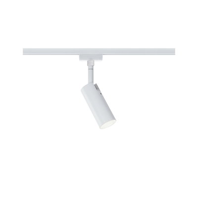 Modern white metal LED spotlight on track system for flexible room lighting