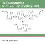 Erweiterungsset mit weißen Kugelleuchten und schwarzem Kabel, bis 100 m erweiterbar für Lichtsysteme