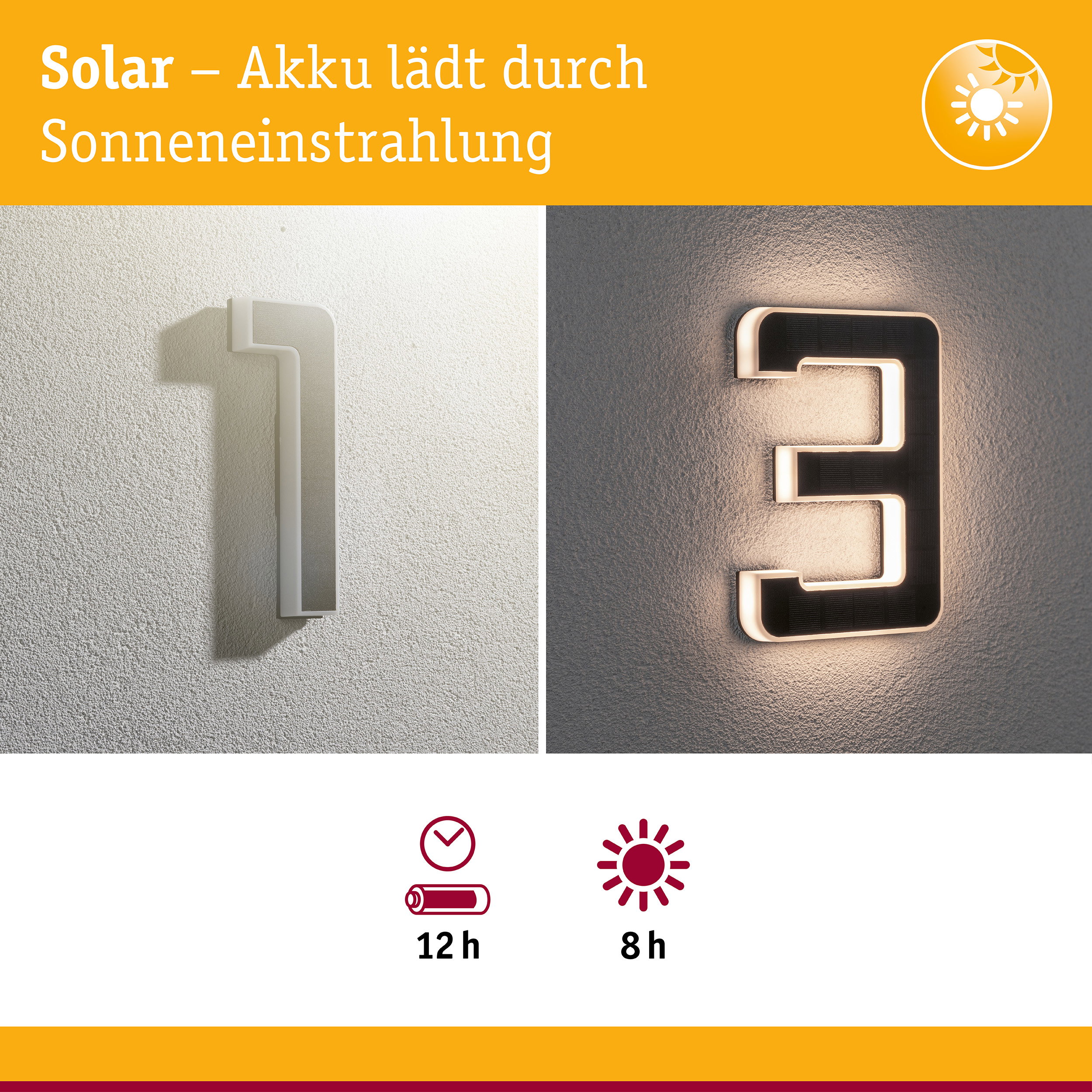 Solarbetriebene Hausnummernleuchten in Weiß und Schwarz mit LED-Beleuchtung für energiesparende Außenbeleuchtung