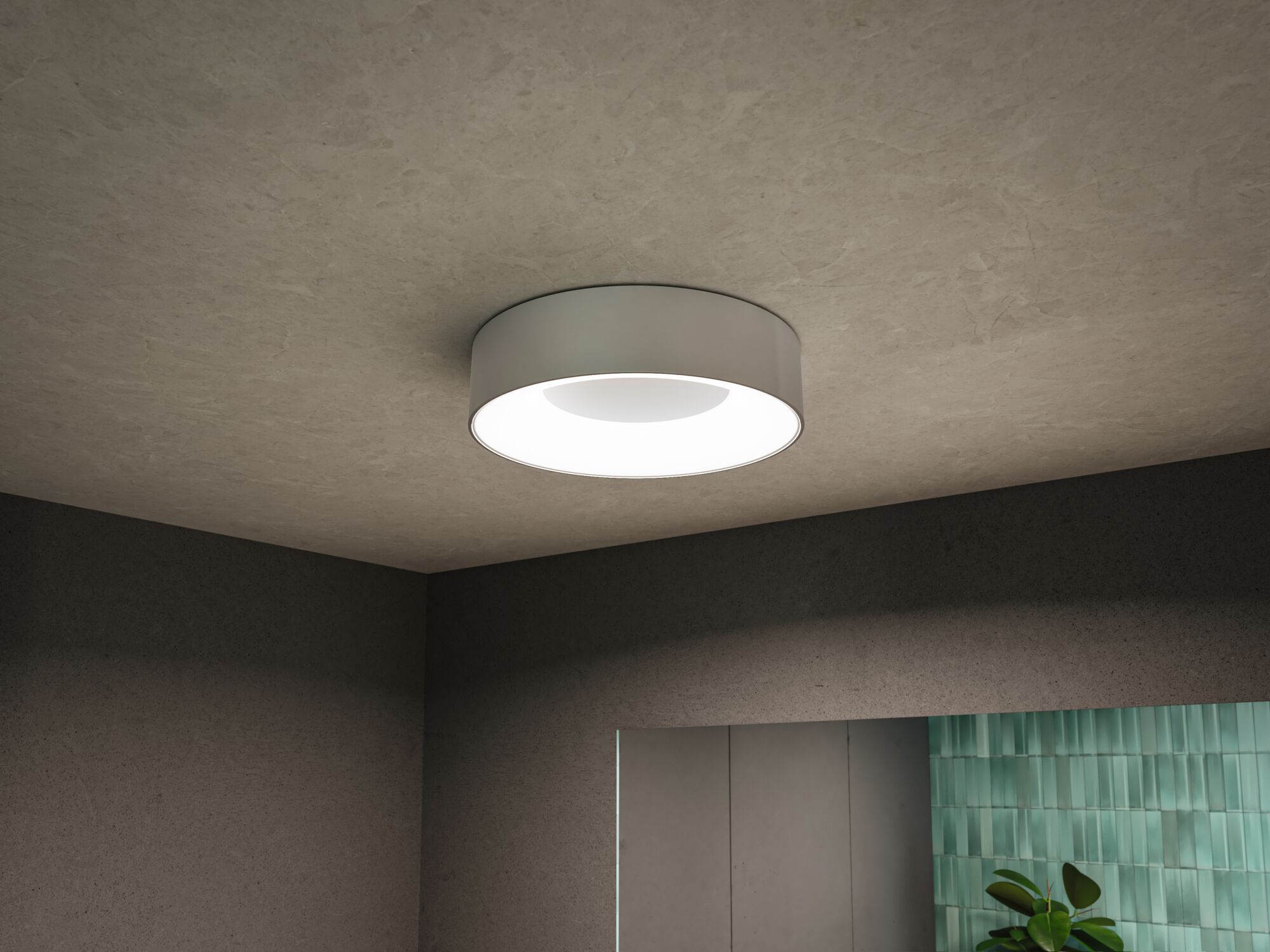 Ronde witte metalen plafondlamp met diffuse lichtoppervlak voor moderne woningverlichting