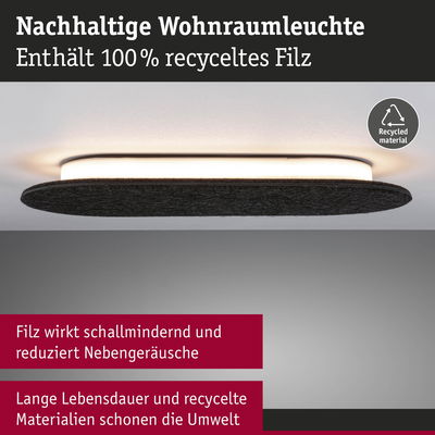 Nachhaltige Wohnraumleuchte mit schwarzem Filz aus 100% recyceltem Material, schallmindernd und umweltfreundlich