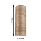 Cylindrical ceiling light in wood finish, 300 mm height and 110 mm diameter, ideal for living spaces