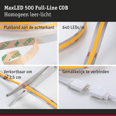 MaxLED 500 Full-Line COB LED-strip met 640 LEDs/m, plakband, knipbaar en eenvoudig te verbinden