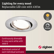 Round brushed aluminium recessed spotlight with warm white dimmable LED light for home lighting