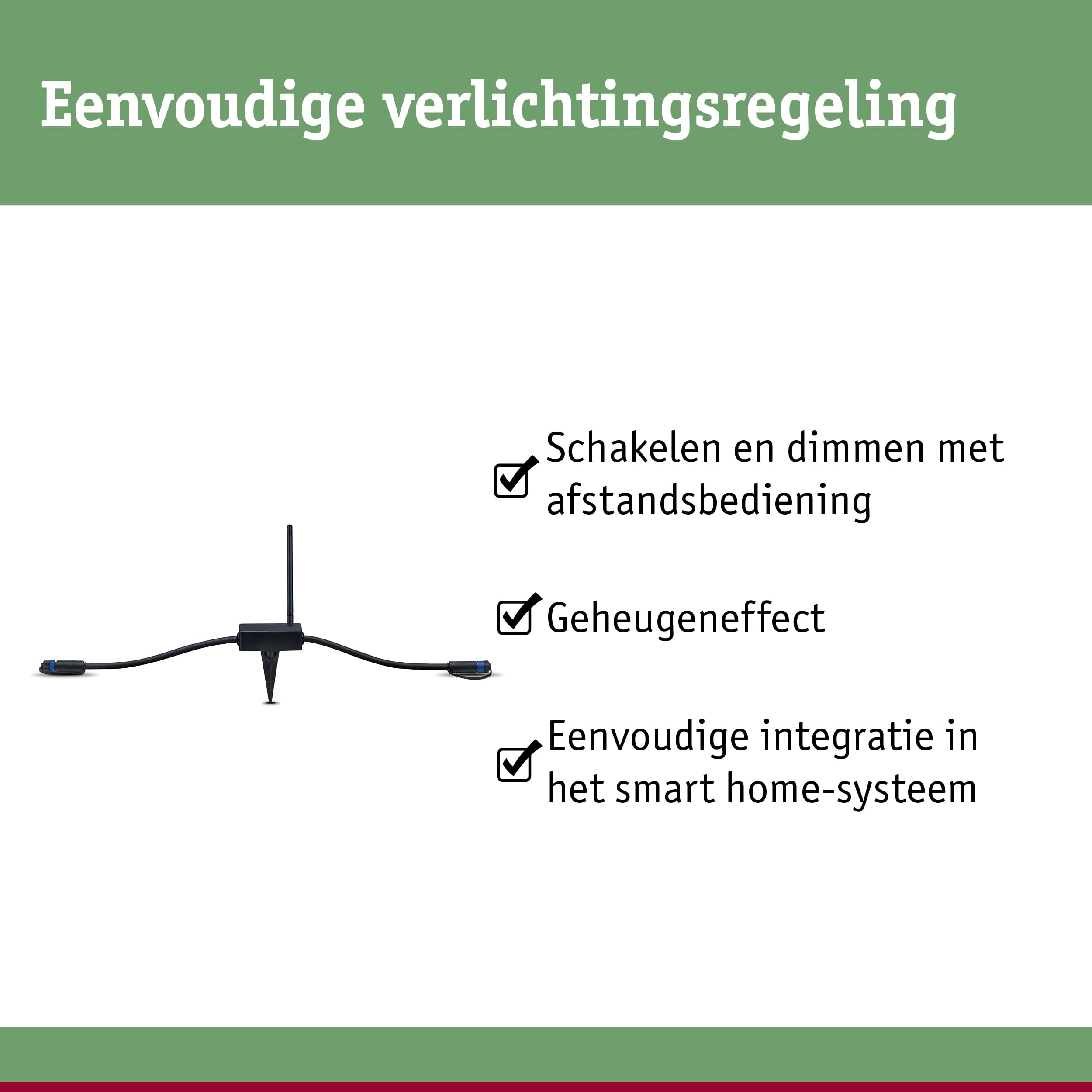 Zwarte LED-verbinding met aardpen en antenne voor eenvoudige tuinverlichtingsregeling