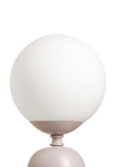 Lampe de table moderne à globe en verre blanc avec base en métal beige mat pour intérieur élégant