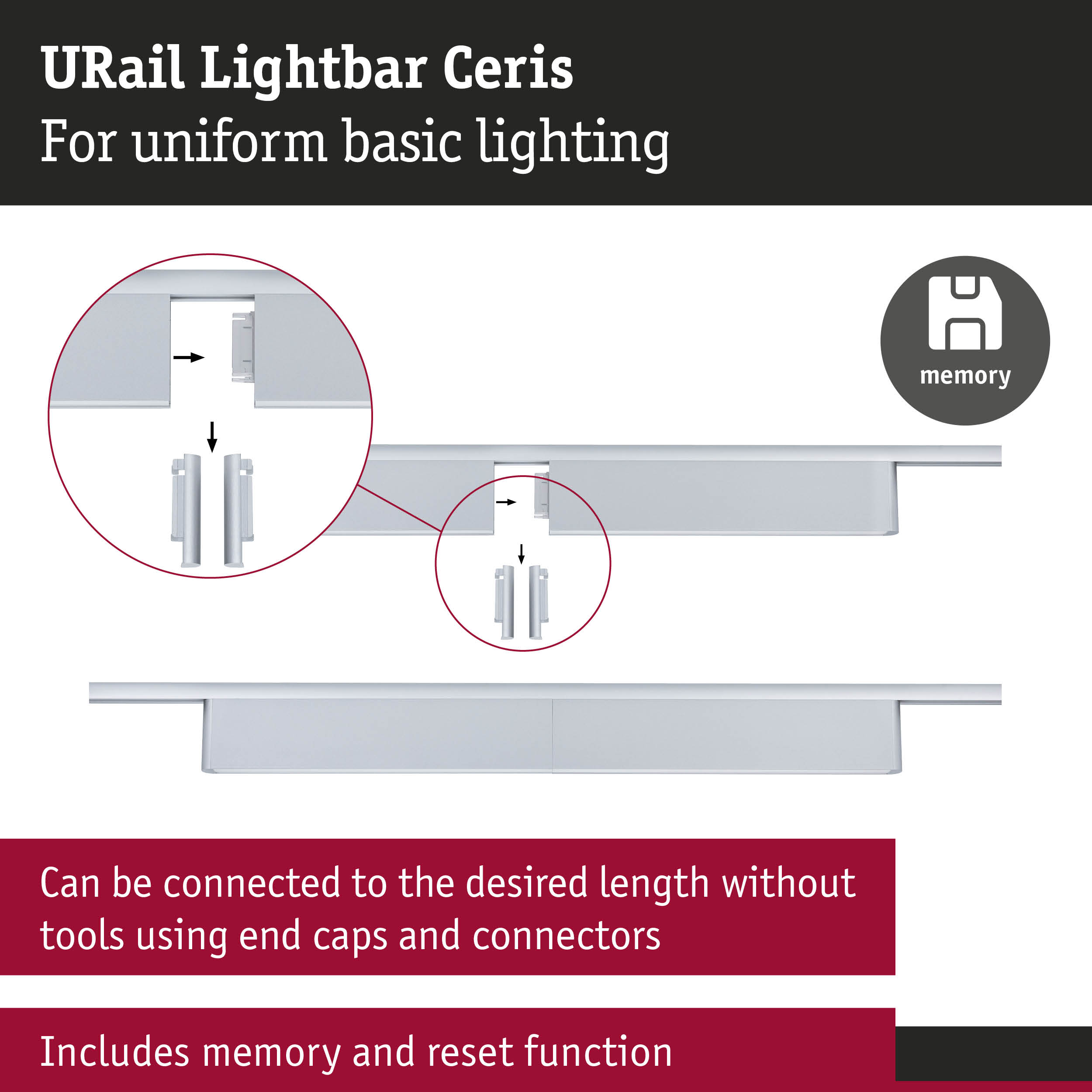 White URail Lightbar Ceris for uniform basic lighting with memory and reset functions