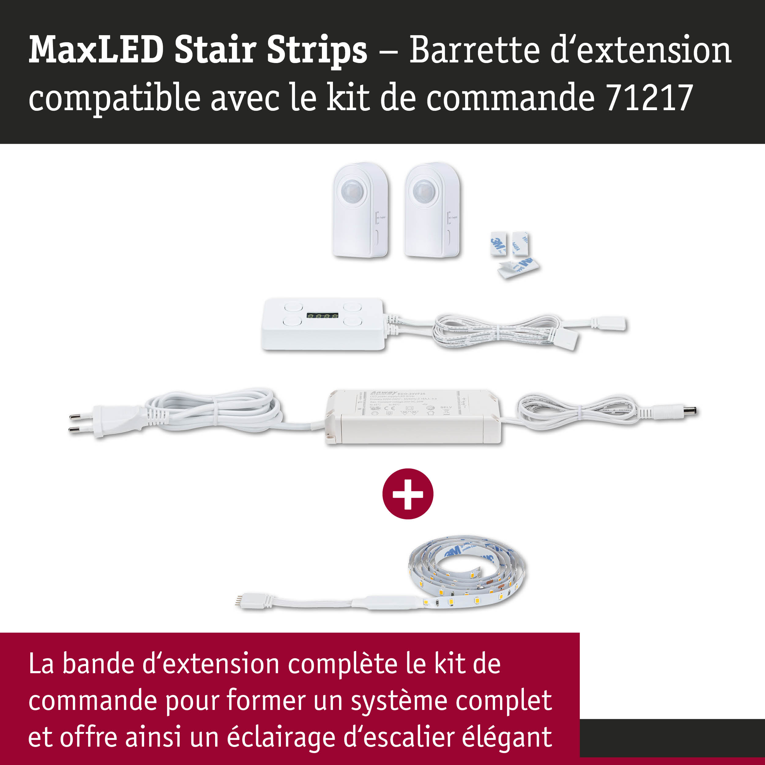 Kit d'extension MaxLED Stair Strips avec capteurs blancs et bande LED pour éclairage élégant d'escalier