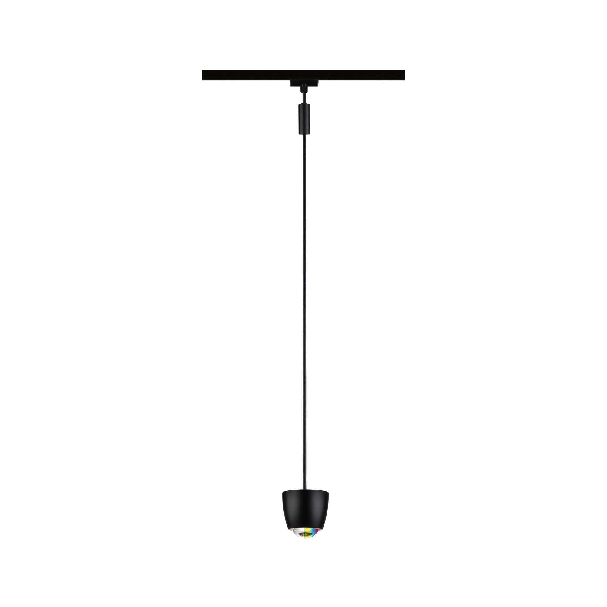 Schwarze LED-Pendelleuchte aus Metall mit klarem Glas und dimmbarer Lichtquelle für moderne Innenräume