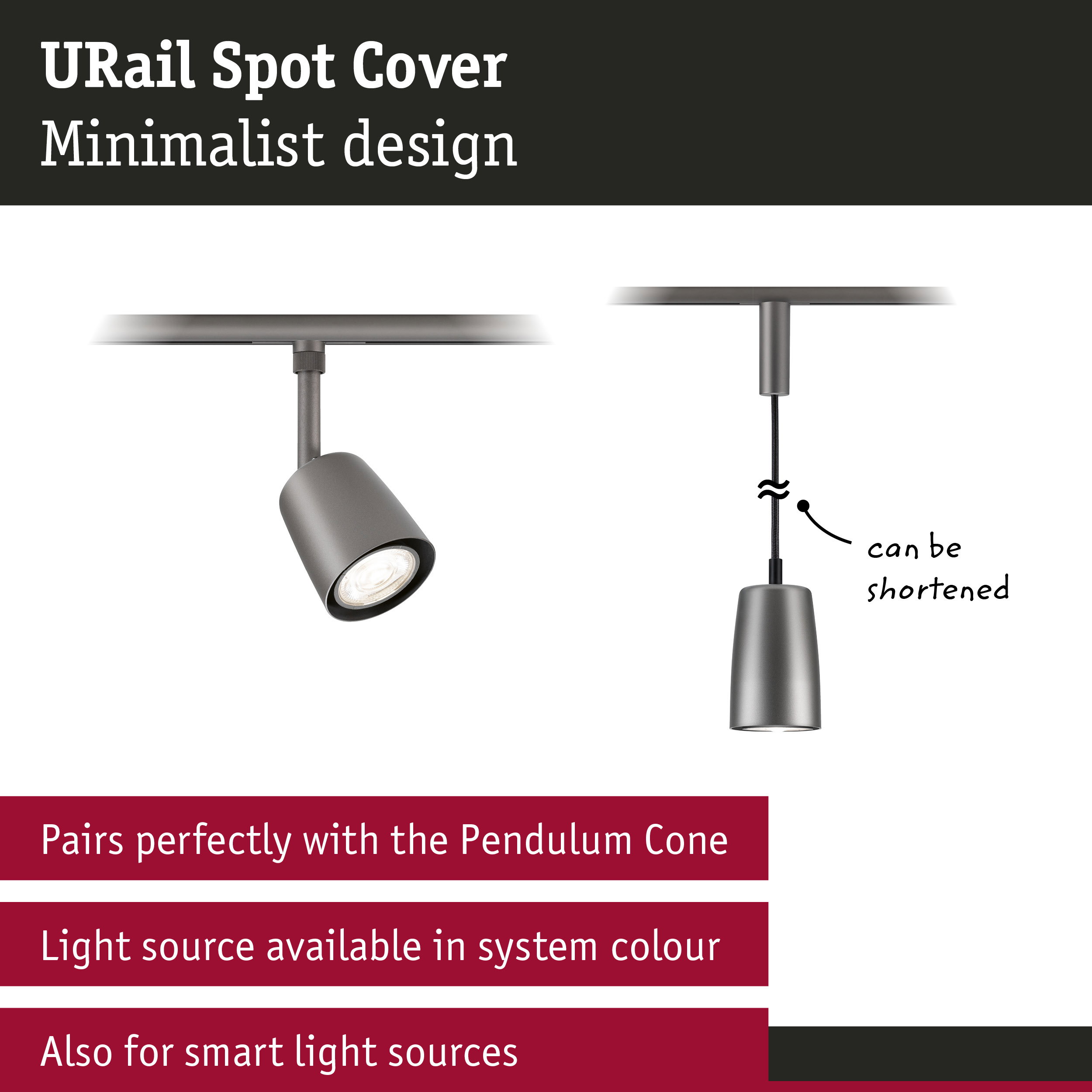 URail Rail spot Cover Individual Spot GU10 max. 10W dimmable 230V Titanium