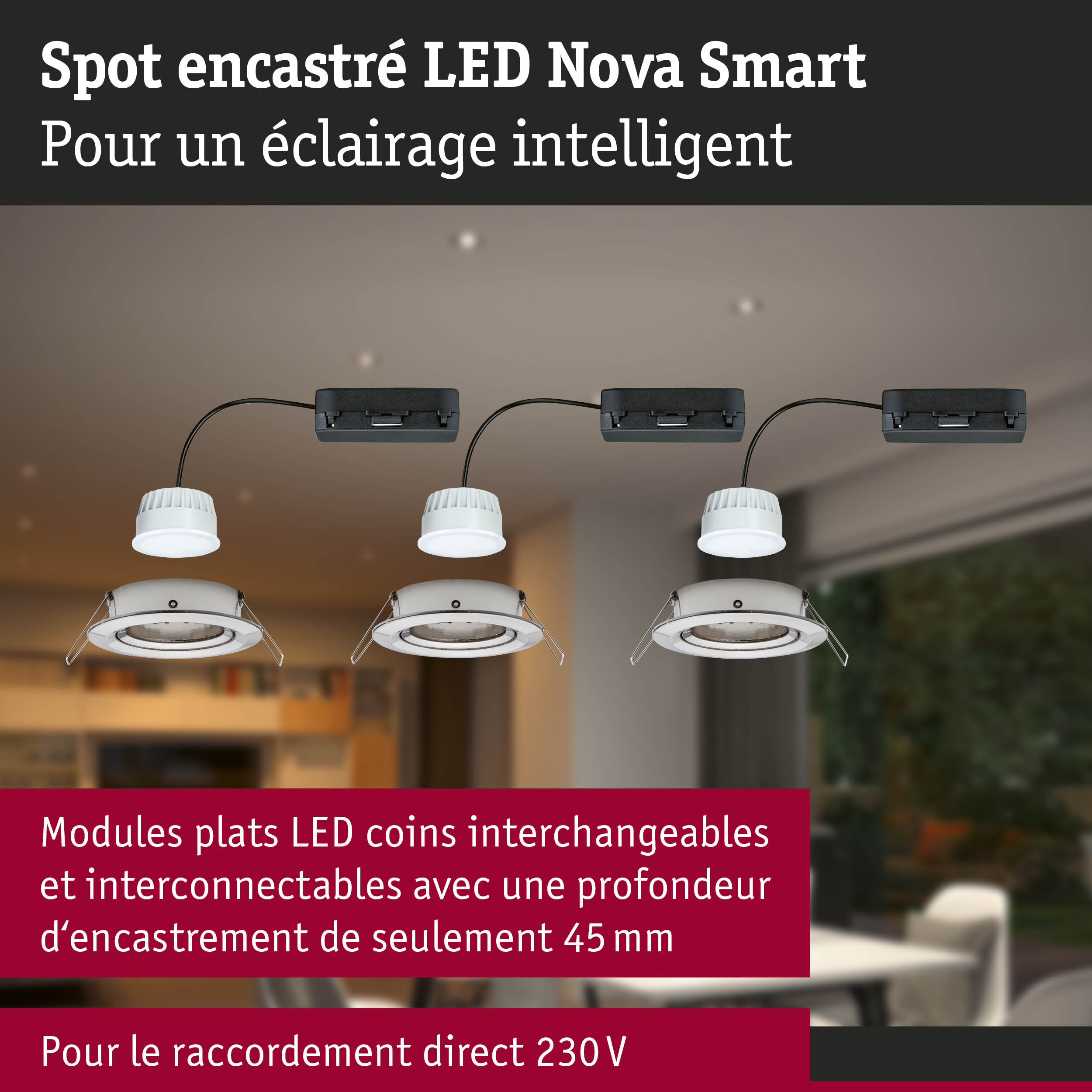 Spot encastré LED Nova Smart blanc avec module noir pour éclairage intelligent