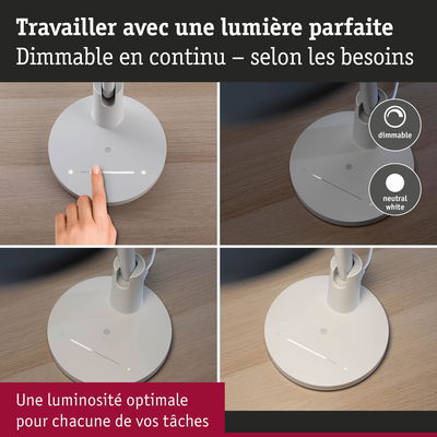 Lampe de bureau LED blanche dimmable avec commande tactile pour une luminosité optimale