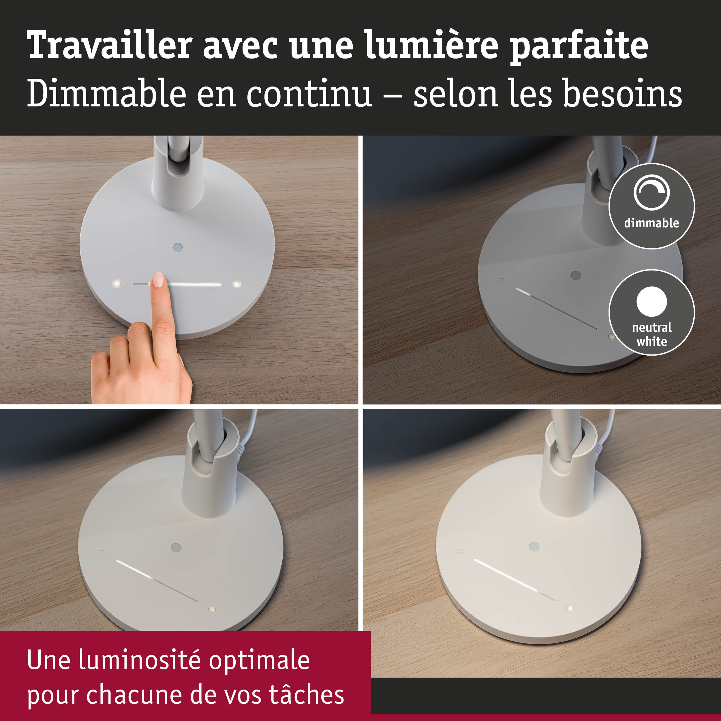 Lampe de bureau LED blanche dimmable avec commande tactile pour un éclairage de travail optimal