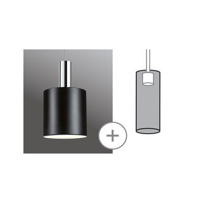 Black metal pendant lamp with chrome suspension and diffused light for modern interior lighting