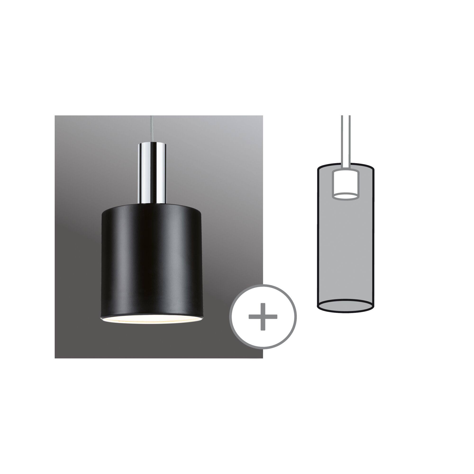 URail Schirm 2Easy Tallis 160mm Schwarz matt Schwarze Pendelleuchte aus Metall mit verchromtem Aufhängeteil und diffusem Licht für moderne Innenräume