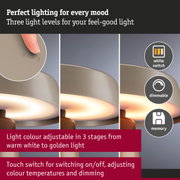 Beige dimmable lamp with touch switch and adjustable light colour from warm white to golden light