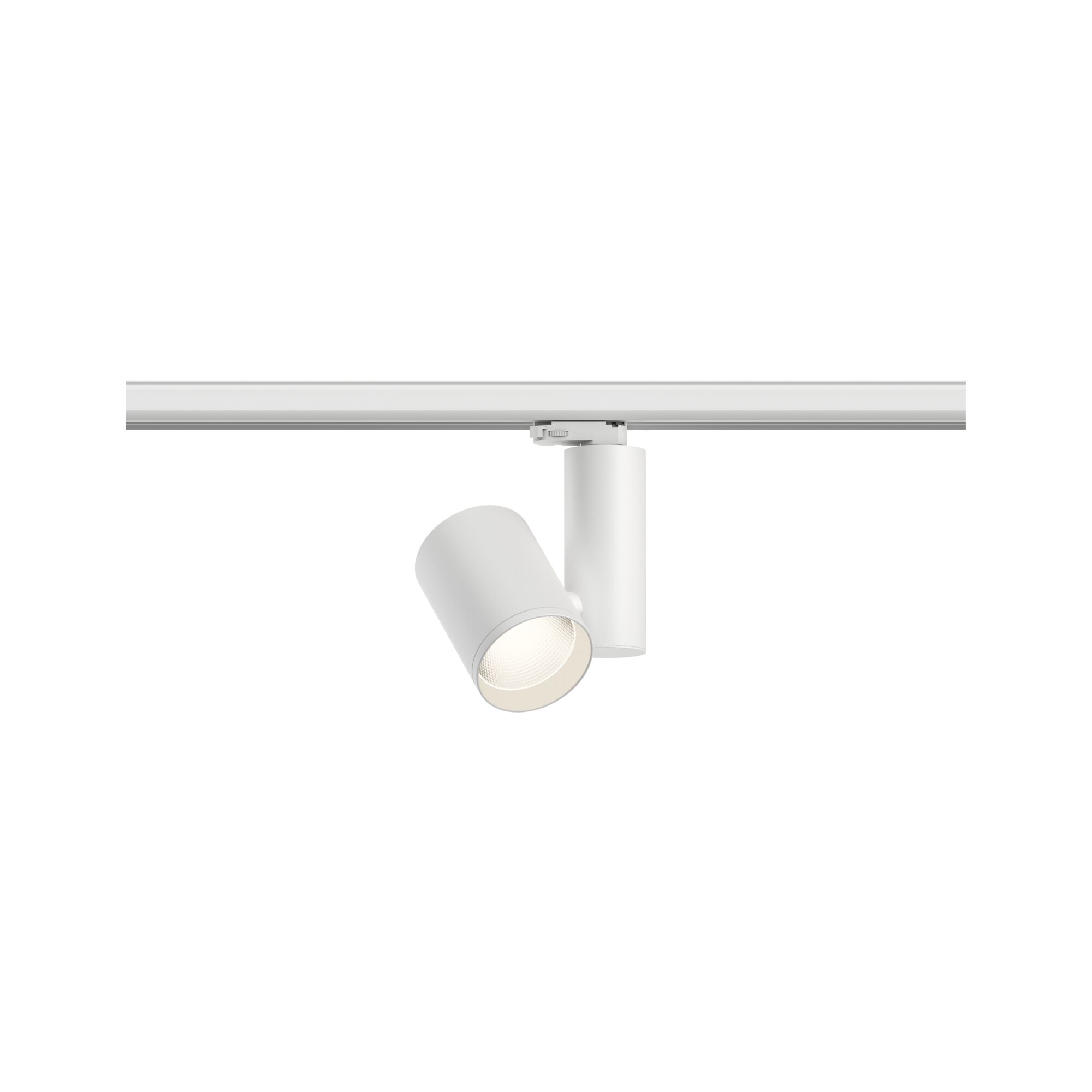 Modern white metal LED spotlight on track system for flexible room lighting